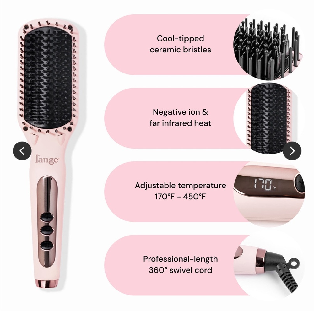 Lange Pink Ceramic Straightening Brush with Ergonomic Design - Picture 2 of 4